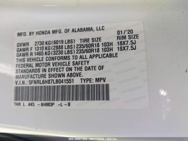 Photo 8 VIN: 5FNRL6H87LB041551 - HONDA ODYSSEY 