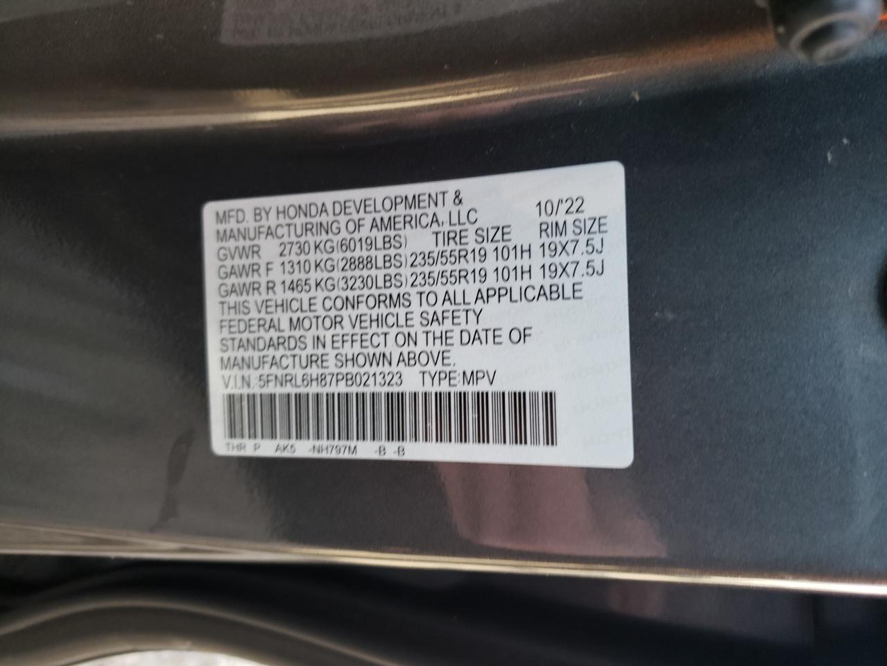 Photo 12 VIN: 5FNRL6H87PB021323 - HONDA ODYSSEY 