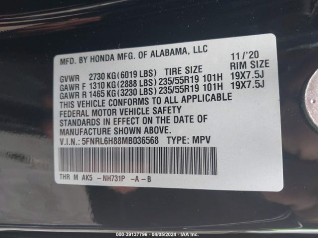 Photo 8 VIN: 5FNRL6H88MB036568 - HONDA ODYSSEY 