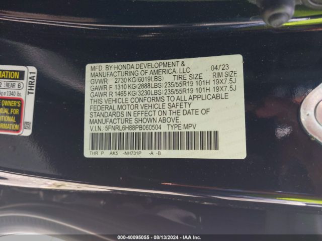 Photo 8 VIN: 5FNRL6H88PB060504 - HONDA ODYSSEY 