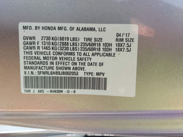 Photo 8 VIN: 5FNRL6H89JB002053 - HONDA ODYSSEY 