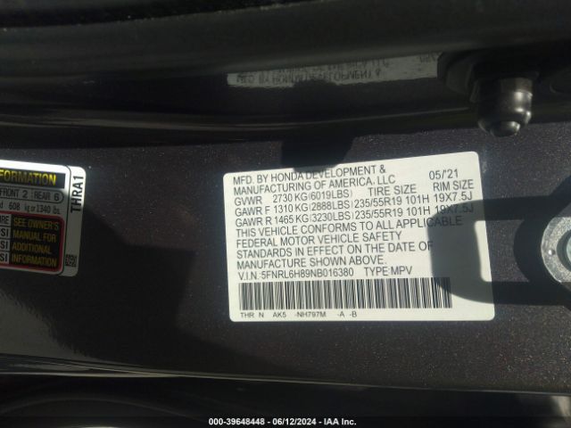 Photo 8 VIN: 5FNRL6H89NB016380 - HONDA ODYSSEY 