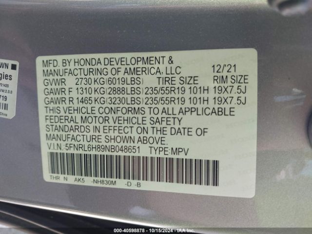 Photo 8 VIN: 5FNRL6H89NB048651 - HONDA ODYSSEY 