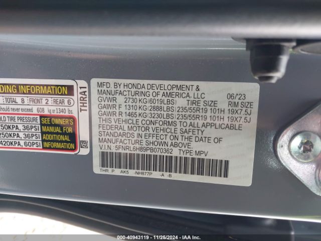 Photo 8 VIN: 5FNRL6H89PB070362 - HONDA ODYSSEY 