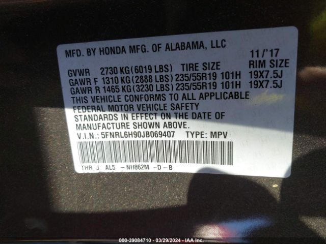 Photo 8 VIN: 5FNRL6H90JB069407 - HONDA ODYSSEY 