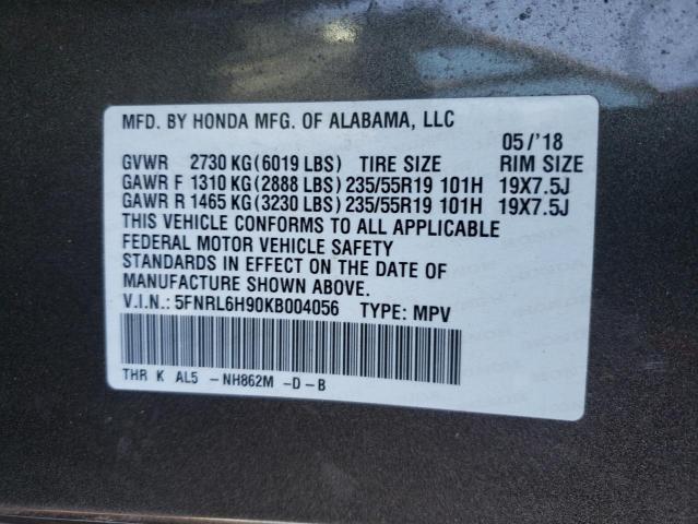 Photo 9 VIN: 5FNRL6H90KB004056 - HONDA ODYSSEY EL 