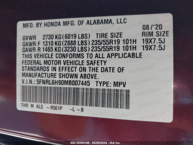 Photo 8 VIN: 5FNRL6H90MB007445 - HONDA ODYSSEY 