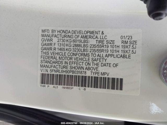 Photo 8 VIN: 5FNRL6H90PB035878 - HONDA ODYSSEY 