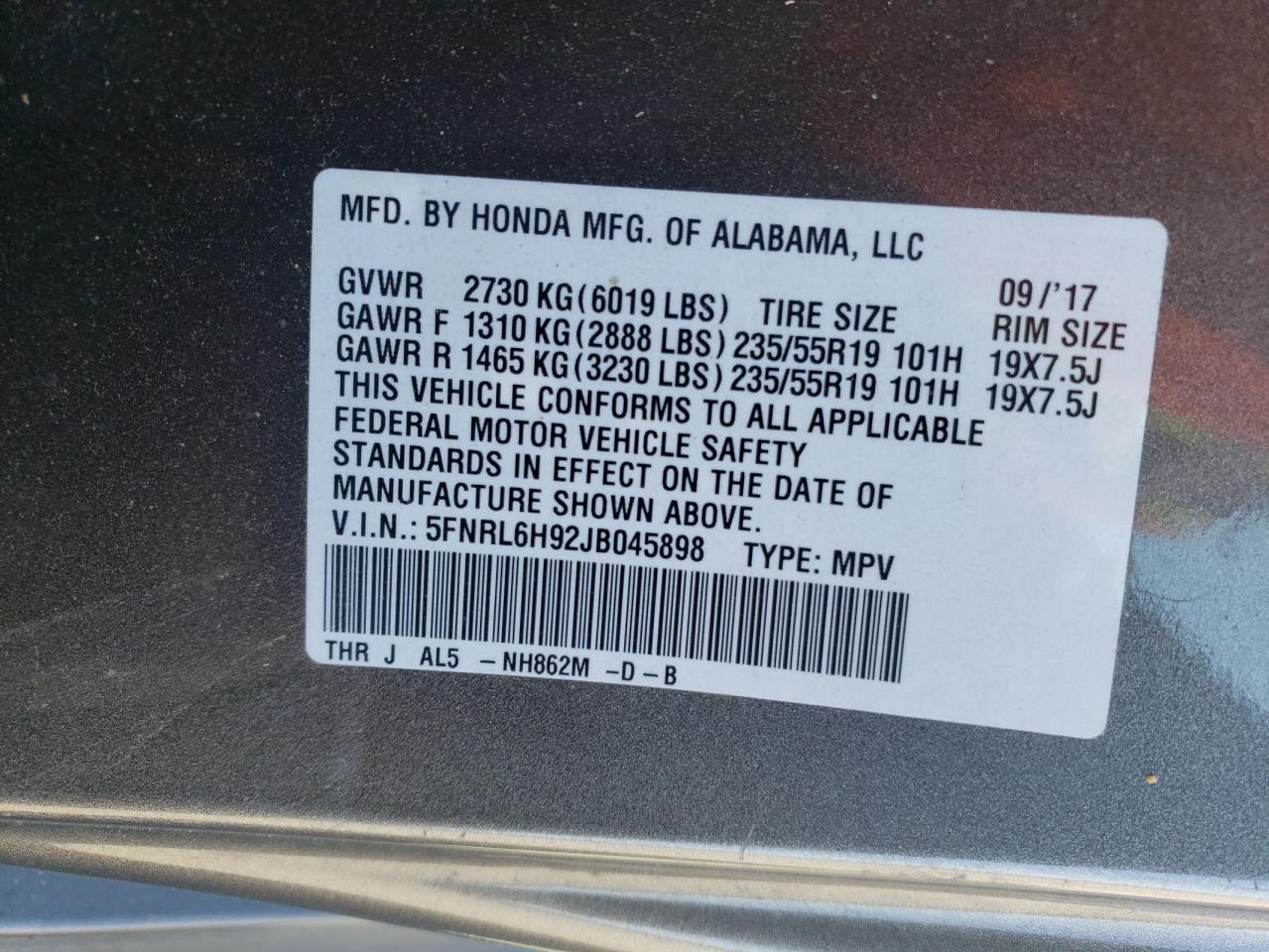 Photo 12 VIN: 5FNRL6H92JB045898 - HONDA ODYSSEY 