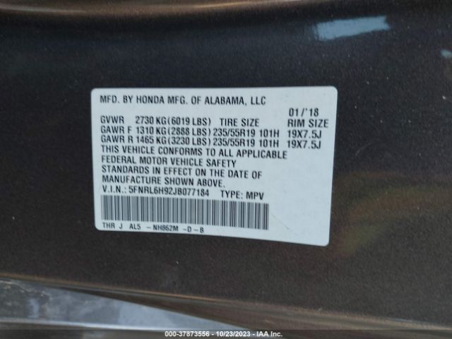 Photo 8 VIN: 5FNRL6H92JB077184 - HONDA ODYSSEY 