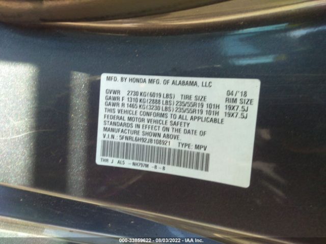 Photo 8 VIN: 5FNRL6H92JB108921 - HONDA ODYSSEY 