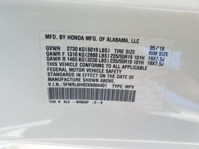 Photo 9 VIN: 5FNRL6H92KB004401 - HONDA ODYSSEY EL 