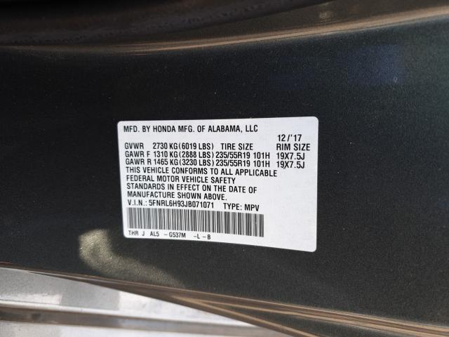 Photo 9 VIN: 5FNRL6H93JB071071 - HONDA ODYSSEY EL 