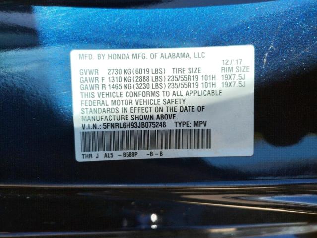 Photo 9 VIN: 5FNRL6H93JB075248 - HONDA ODYSSEY EL 