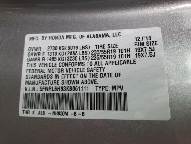 Photo 9 VIN: 5FNRL6H93KB061111 - HONDA ODYSSEY EL 