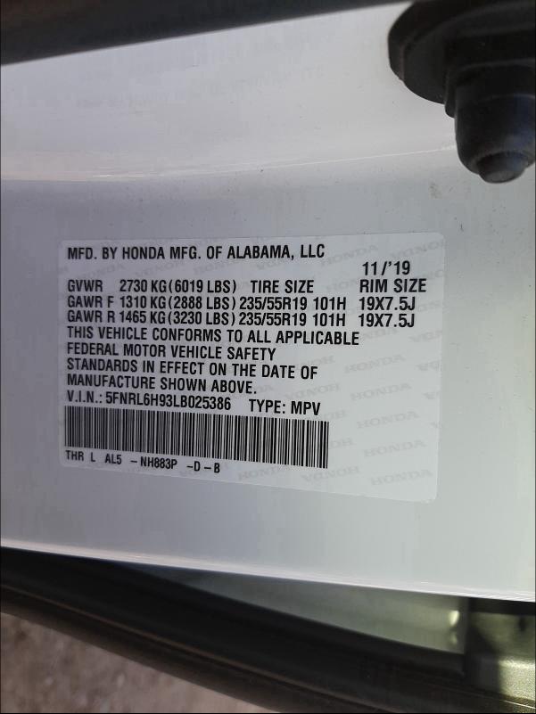 Photo 9 VIN: 5FNRL6H93LB025386 - HONDA ODYSSEY EL 