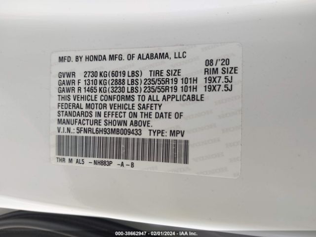 Photo 8 VIN: 5FNRL6H93MB009433 - HONDA ODYSSEY 