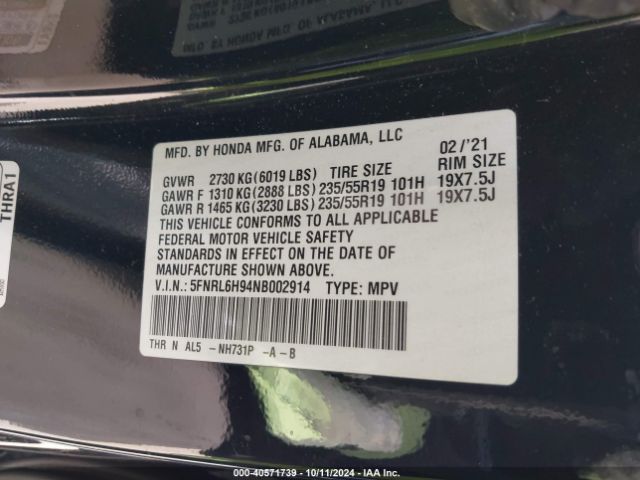 Photo 8 VIN: 5FNRL6H94NB002914 - HONDA ODYSSEY 