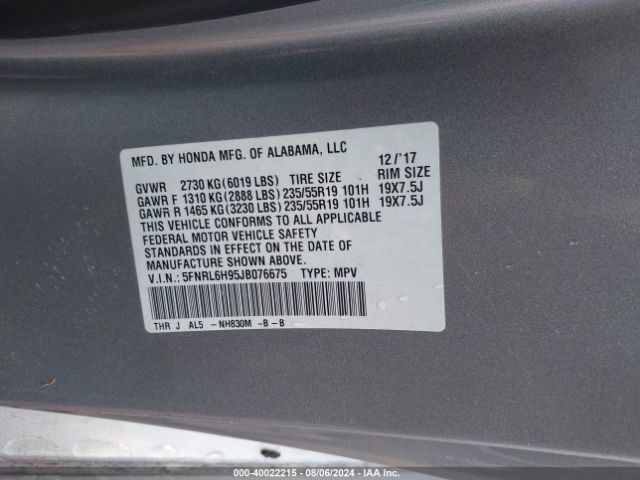 Photo 8 VIN: 5FNRL6H95JB076675 - HONDA ODYSSEY 