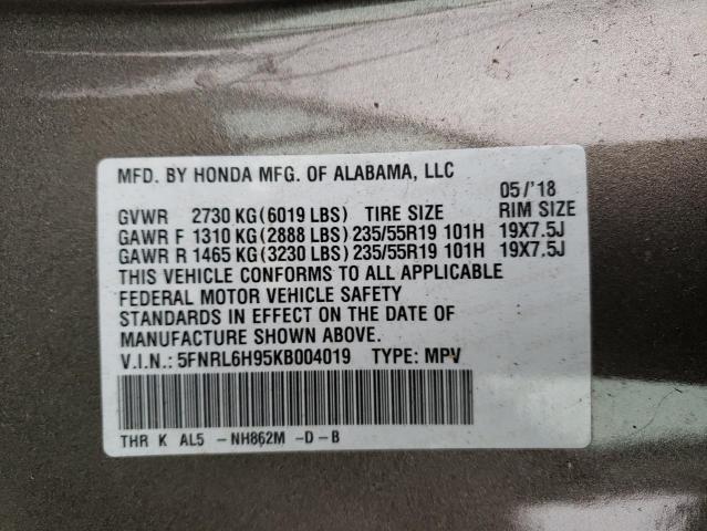 Photo 13 VIN: 5FNRL6H95KB004019 - HONDA ODYSSEY EL 