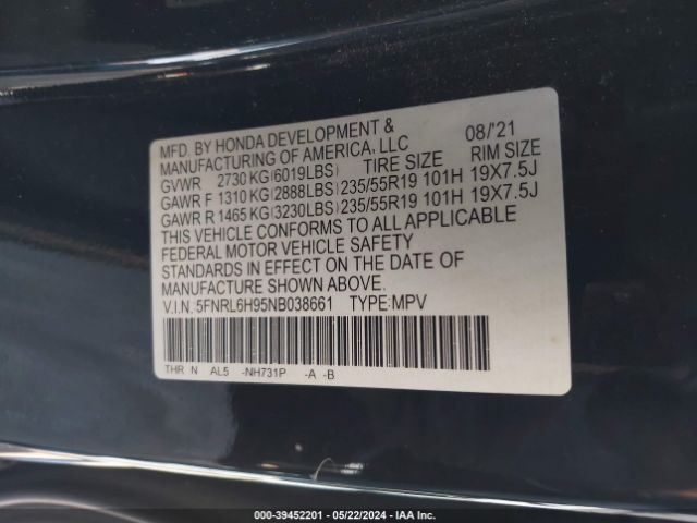 Photo 8 VIN: 5FNRL6H95NB038661 - HONDA ODYSSEY 