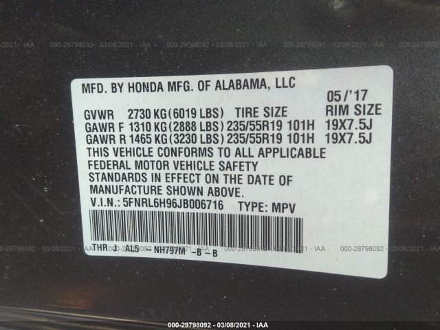 Photo 8 VIN: 5FNRL6H96JB006716 - HONDA ODYSSEY 