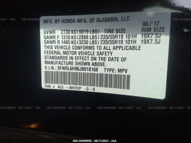 Photo 8 VIN: 5FNRL6H96JB018168 - HONDA ODYSSEY 