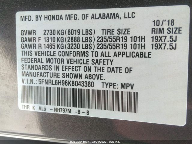 Photo 8 VIN: 5FNRL6H96KB043380 - HONDA ODYSSEY 