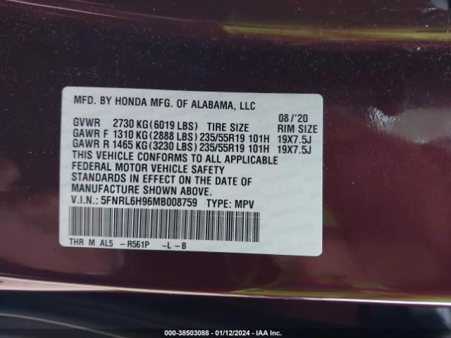 Photo 8 VIN: 5FNRL6H96MB008759 - HONDA ODYSSEY 