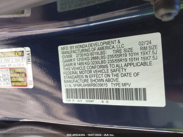 Photo 8 VIN: 5FNRL6H96RB039615 - HONDA ODYSSEY 