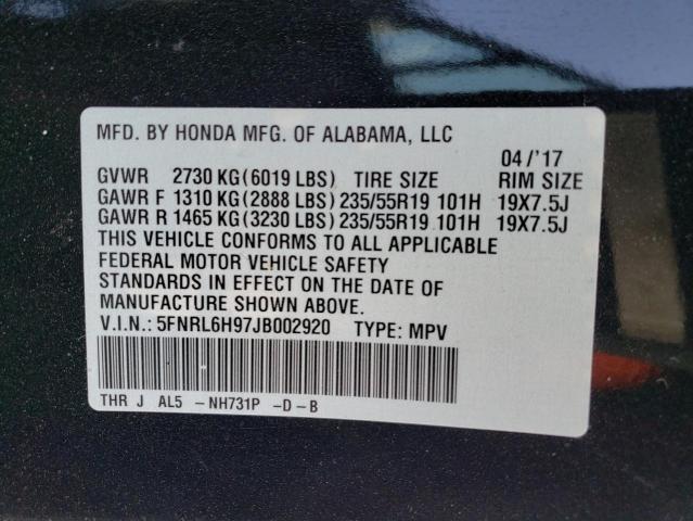 Photo 12 VIN: 5FNRL6H97JB002920 - HONDA ODYSSEY EL 