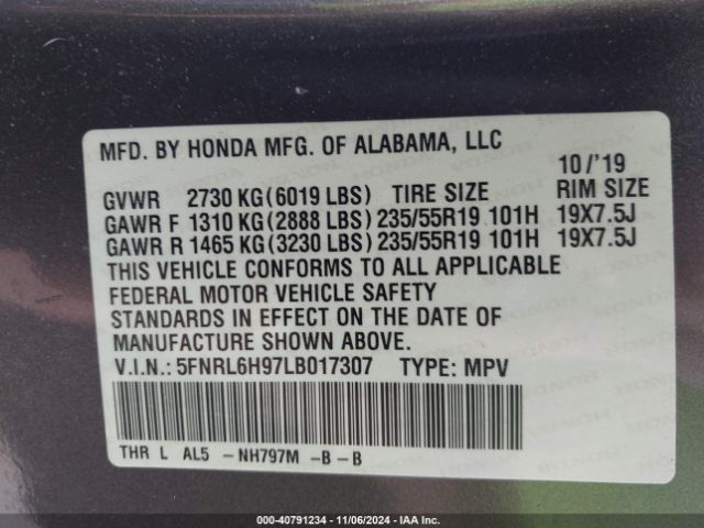 Photo 8 VIN: 5FNRL6H97LB017307 - HONDA ODYSSEY 