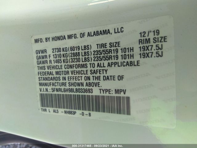 Photo 8 VIN: 5FNRL6H98LB033693 - HONDA ODYSSEY 