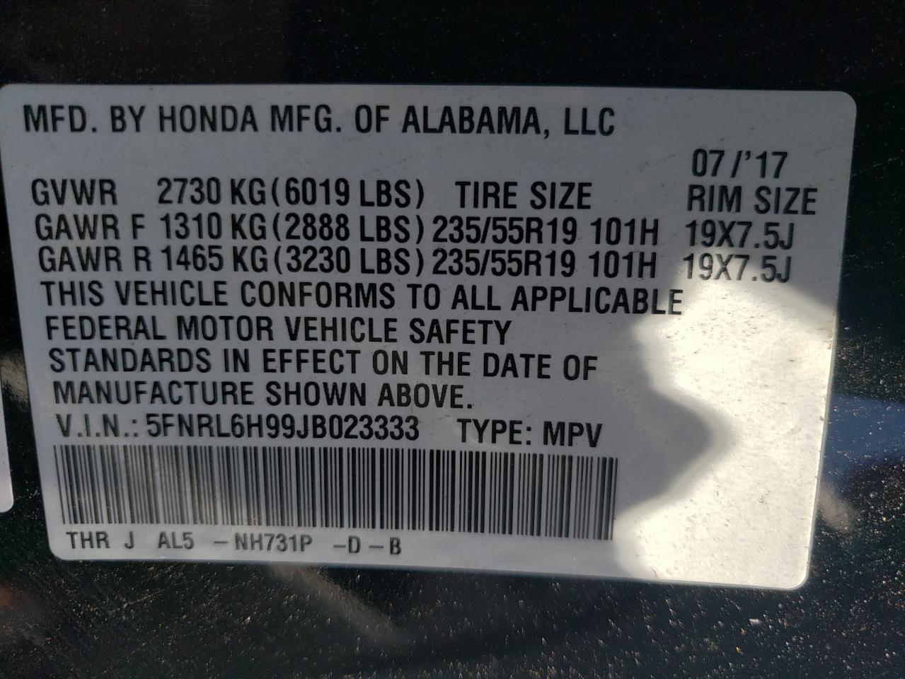 Photo 11 VIN: 5FNRL6H99JB023333 - HONDA ODYSSEY 