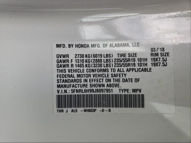 Photo 9 VIN: 5FNRL6H99JB097951 - HONDA ODYSSEY EL 