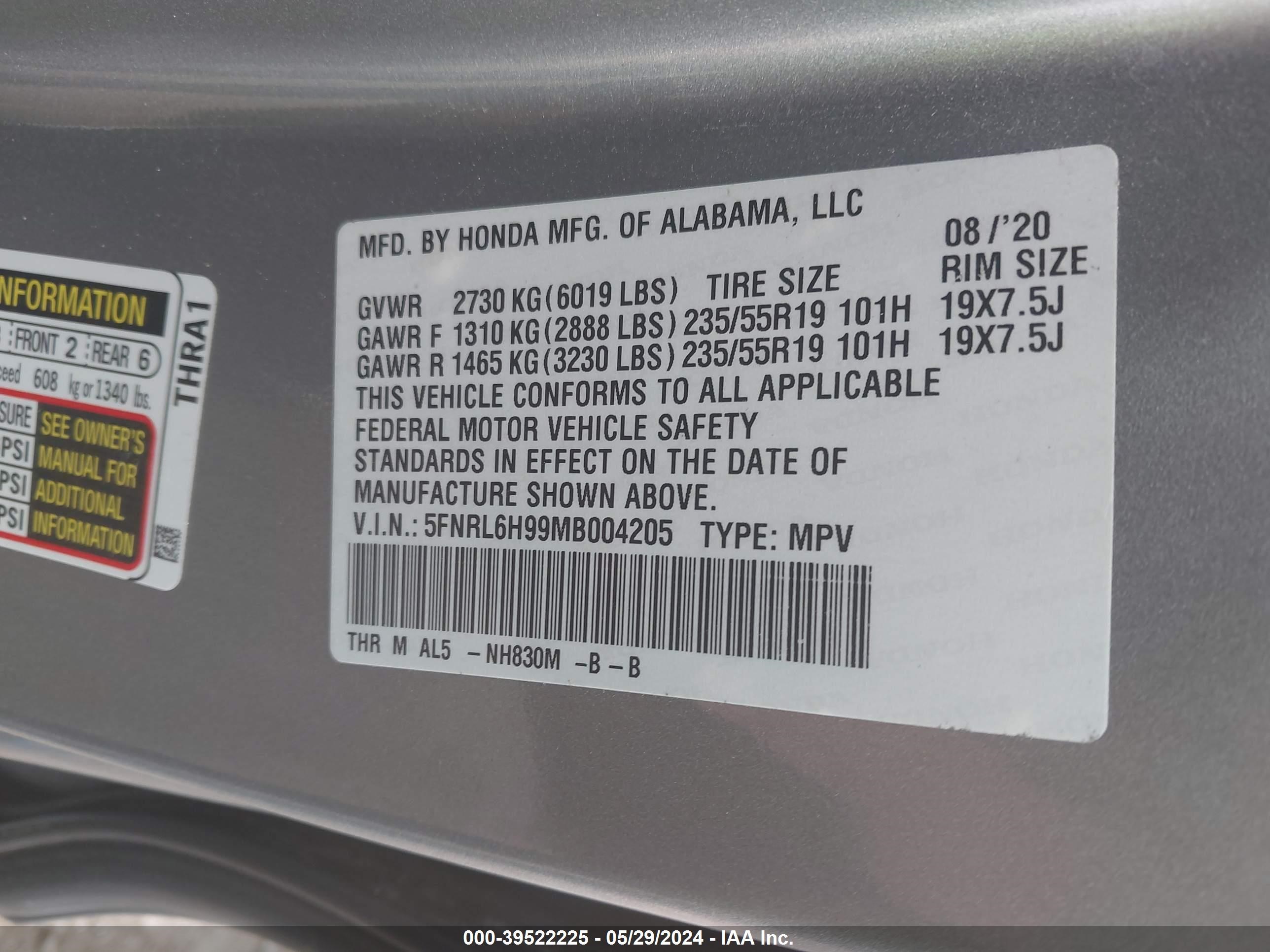 Photo 8 VIN: 5FNRL6H99MB004205 - HONDA ODYSSEY 