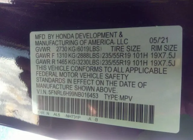 Photo 8 VIN: 5FNRL6H99NB016453 - HONDA ODYSSEY 