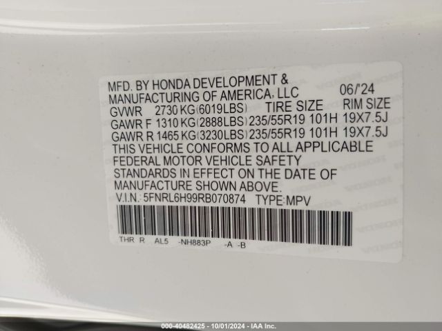 Photo 8 VIN: 5FNRL6H99RB070874 - HONDA ODYSSEY 