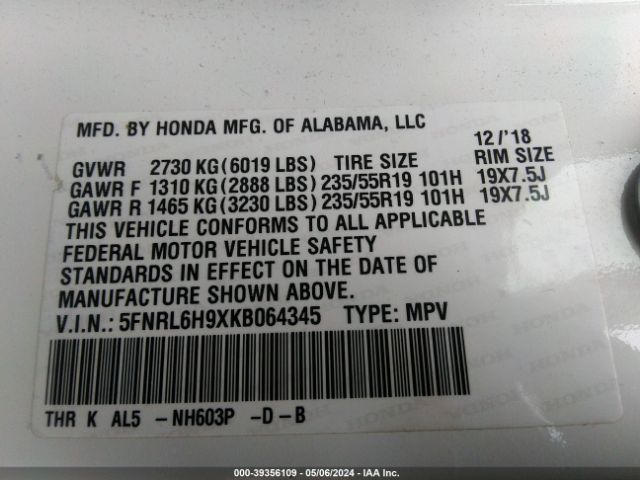 Photo 8 VIN: 5FNRL6H9XKB064345 - HONDA ODYSSEY 