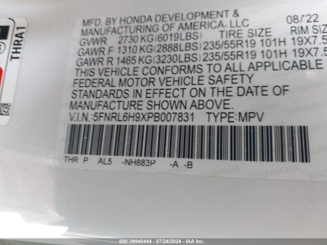 Photo 8 VIN: 5FNRL6H9XPB007831 - HONDA ODYSSEY 