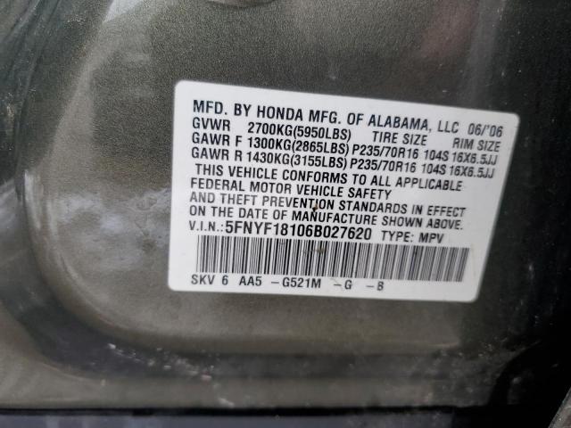 Photo 13 VIN: 5FNYF18106B027620 - HONDA PILOT LX 