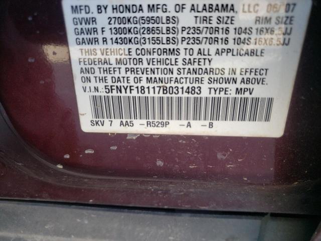 Photo 11 VIN: 5FNYF18117B031483 - HONDA PILOT LX 