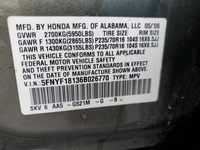 Photo 11 VIN: 5FNYF18136B026770 - HONDA PILOT 