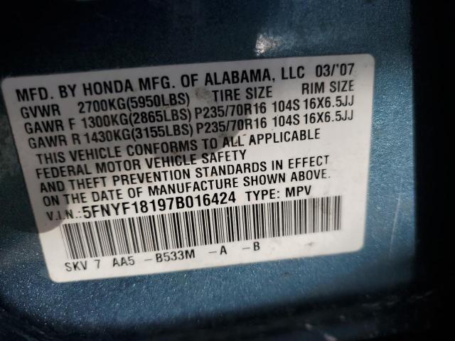 Photo 12 VIN: 5FNYF18197B016424 - HONDA PILOT 