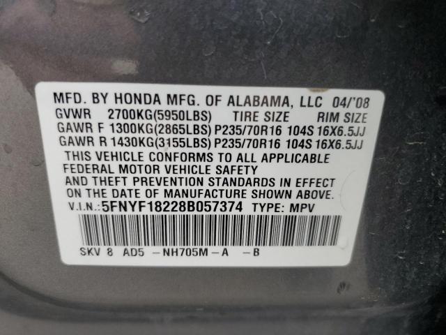 Photo 12 VIN: 5FNYF18228B057374 - HONDA PILOT 