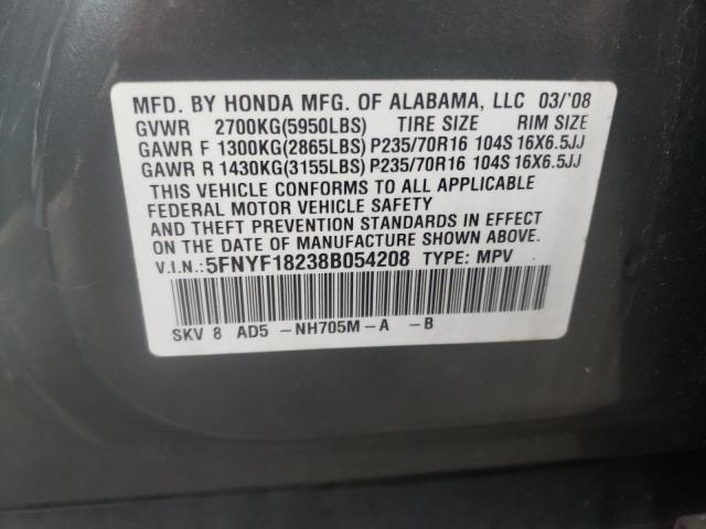 Photo 9 VIN: 5FNYF18238B054208 - HONDA PILOT 