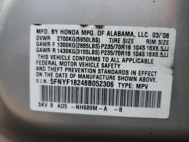 Photo 12 VIN: 5FNYF18248B052306 - HONDA PILOT 