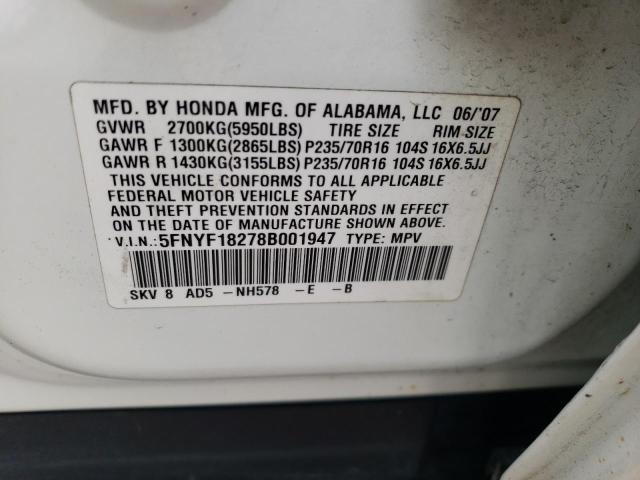 Photo 11 VIN: 5FNYF18278B001947 - HONDA PILOT 