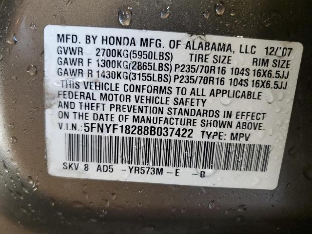 Photo 12 VIN: 5FNYF18288B037422 - HONDA PILOT VP 