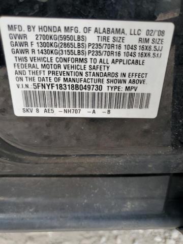 Photo 12 VIN: 5FNYF18318B049730 - HONDA PILOT SE 